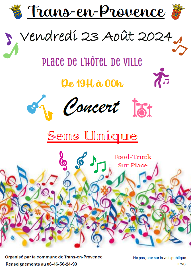 Concert "Sens unique". Vendredi 23 août, de 19h à minuit, place de l'Hôtel de Ville.
