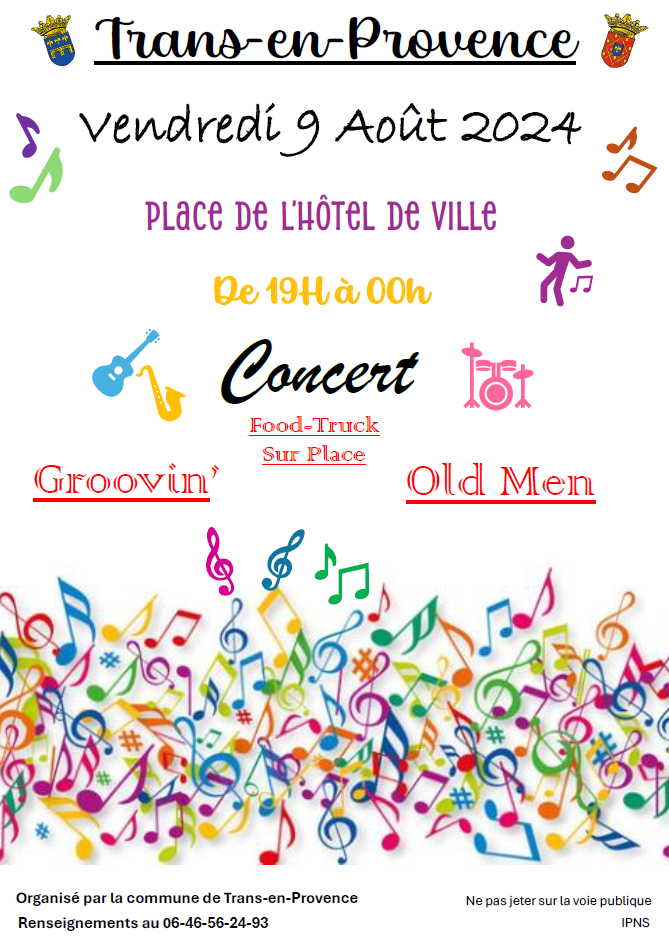 Concert "Groovin' et les Old Men". Vendredi 9 août, de 19h à minuit, place de l'Hôtel de Ville.