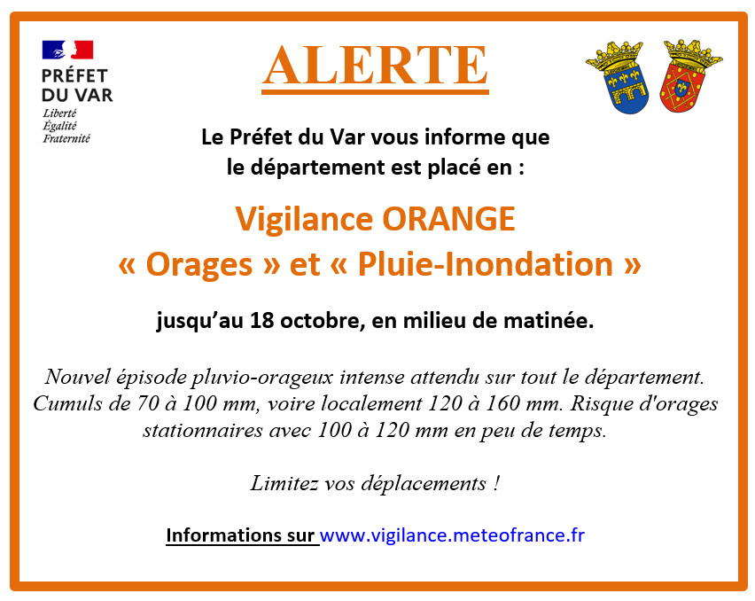 Vigilance orange Orages et Pluie-inondation jusqu'au 18 octobre, en milieu de matinée. Prudence !