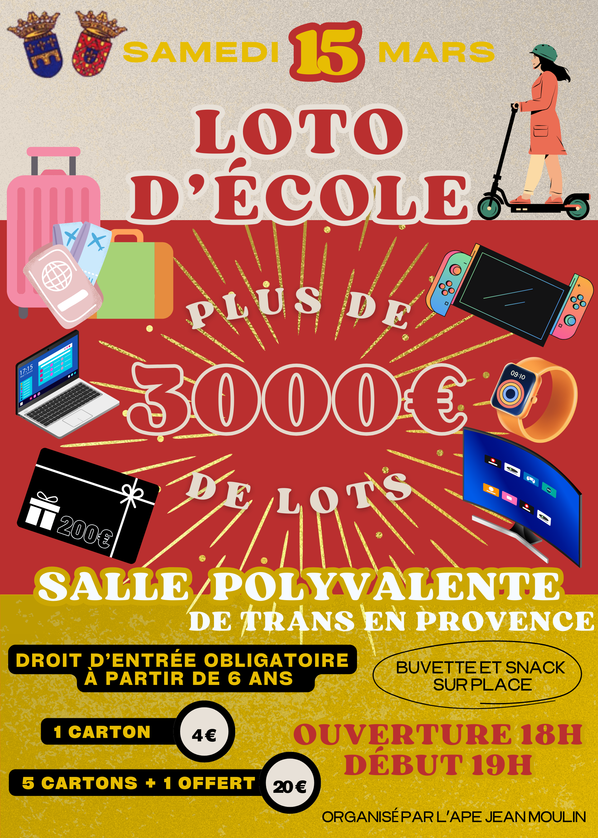 Loto de l'école élémentaire. Samedi 15 mars à 19h, salle polyvalente (ouverture à 18h).